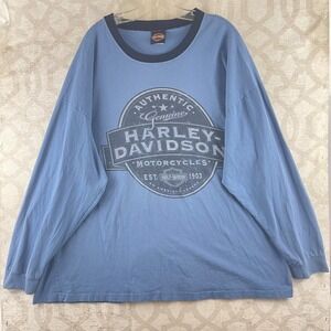 Harley Davidson Seacoast NH Long Sleeve Ringer T-Shirt Blue Mens 3XL